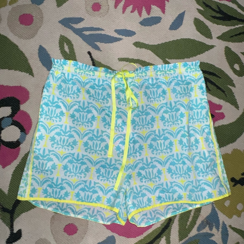 Gretchen Scott Designs Women's East India Blue/Lime Drawstring Shorts L NWT